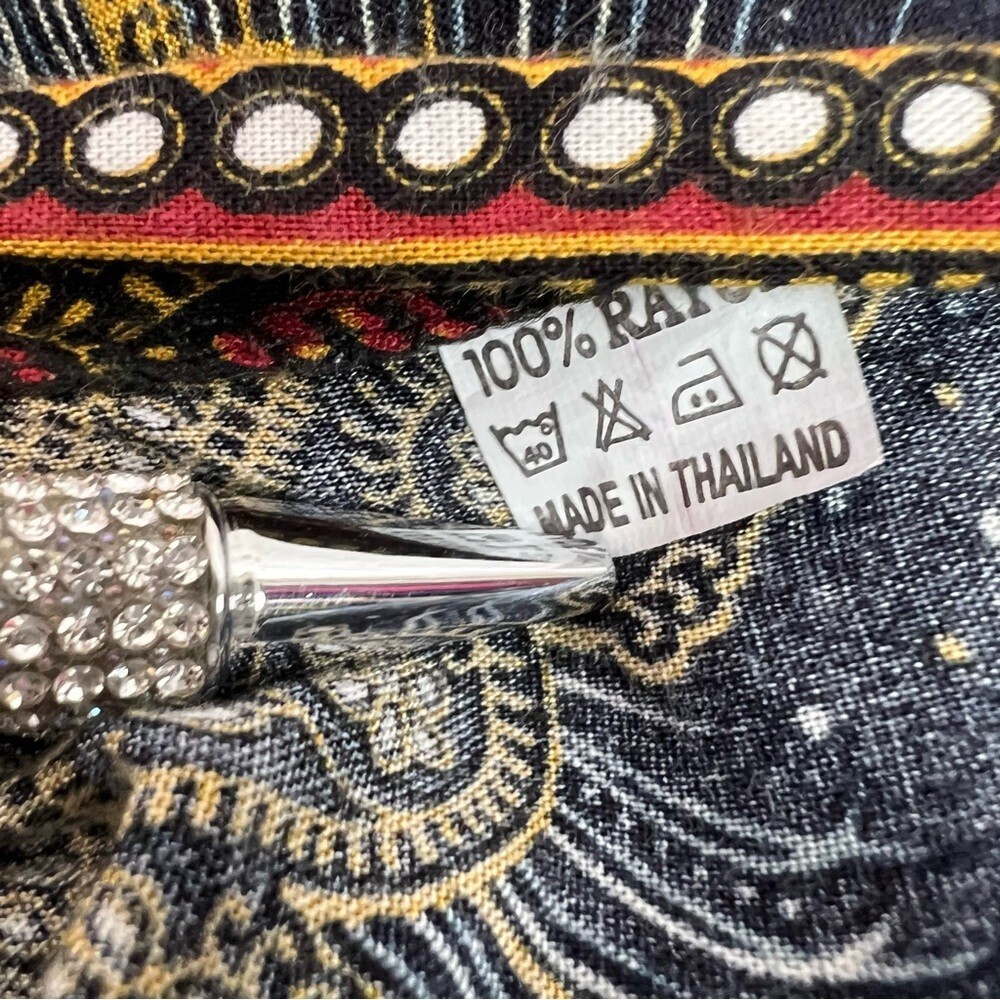 Pants wide leg flowy flare Thailand Bohemian Wide-Leg Pants with Paisley Print - Picture 11 of 14